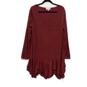 Entro Womens Large Burgundy Long Sleeve Ruffle Hem Knit dress